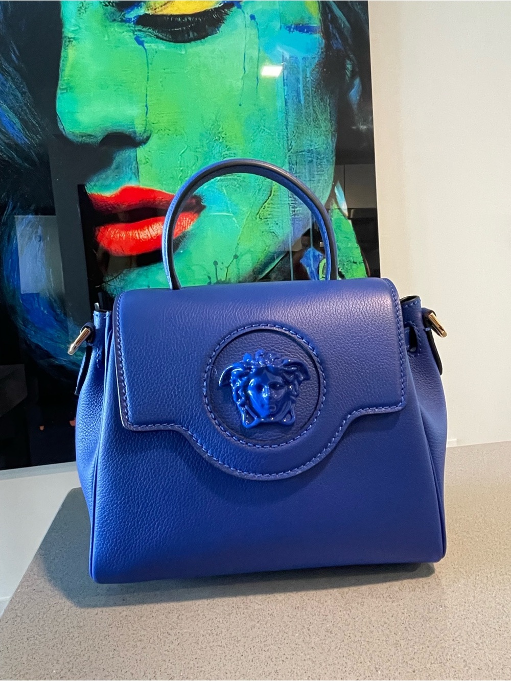 Versace La Medusa Blue Top Handle VITELLO Bag